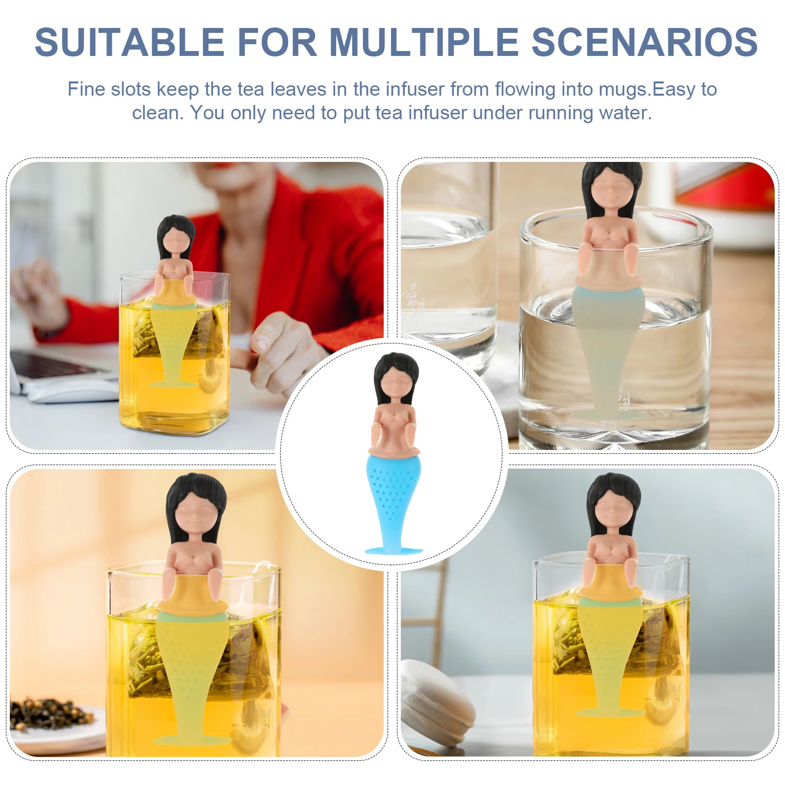 Infusor de Té de Silicona con Forma de Sirena para Filtrar Té de Hojas Sueltas, Gadget de Cocina, Diseño Divertido de Dibujos Animados, Fácil de Limpiar, Libre de BPA, Negro