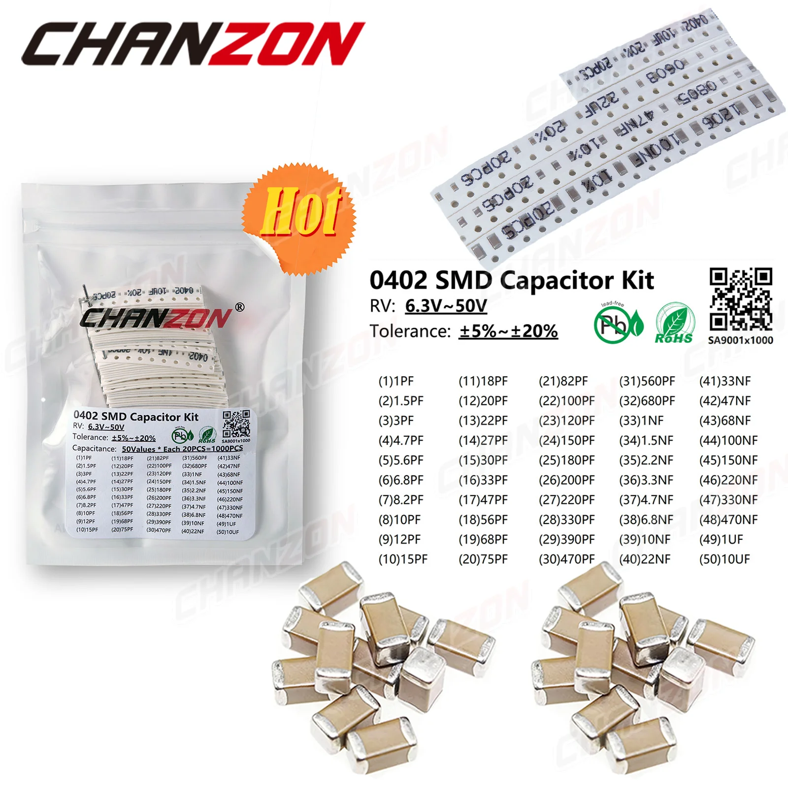 0402 SMD Ceramic Capacitor X7R High Capacitance 1nF-10uF 10nf 100nf 220nf 470nf 1uf 4.7uf 10uf SMT Chip Components
