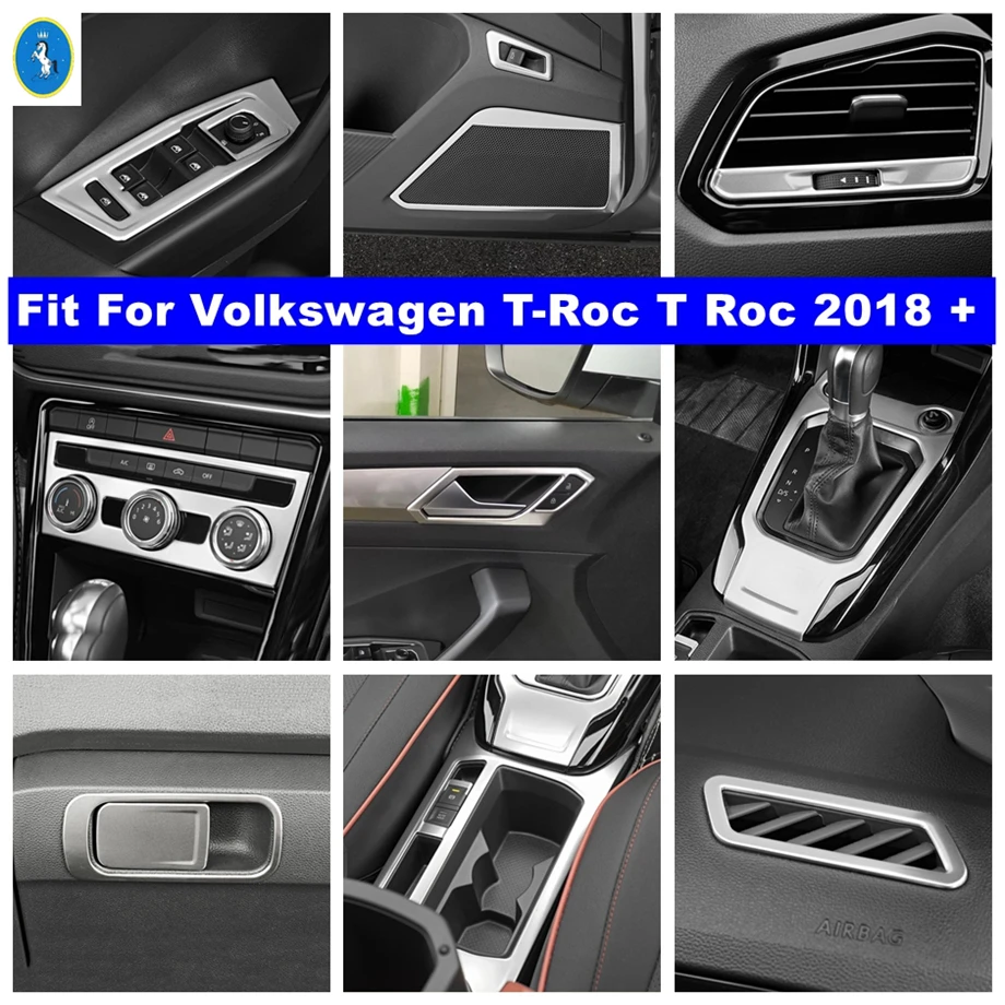 

Silver Car Handle Bowl Frame / Dashboard Air AC / Front Water Cup Cover Trim For Volkswagen T-Roc T Roc 2018 - 2021 Accessories