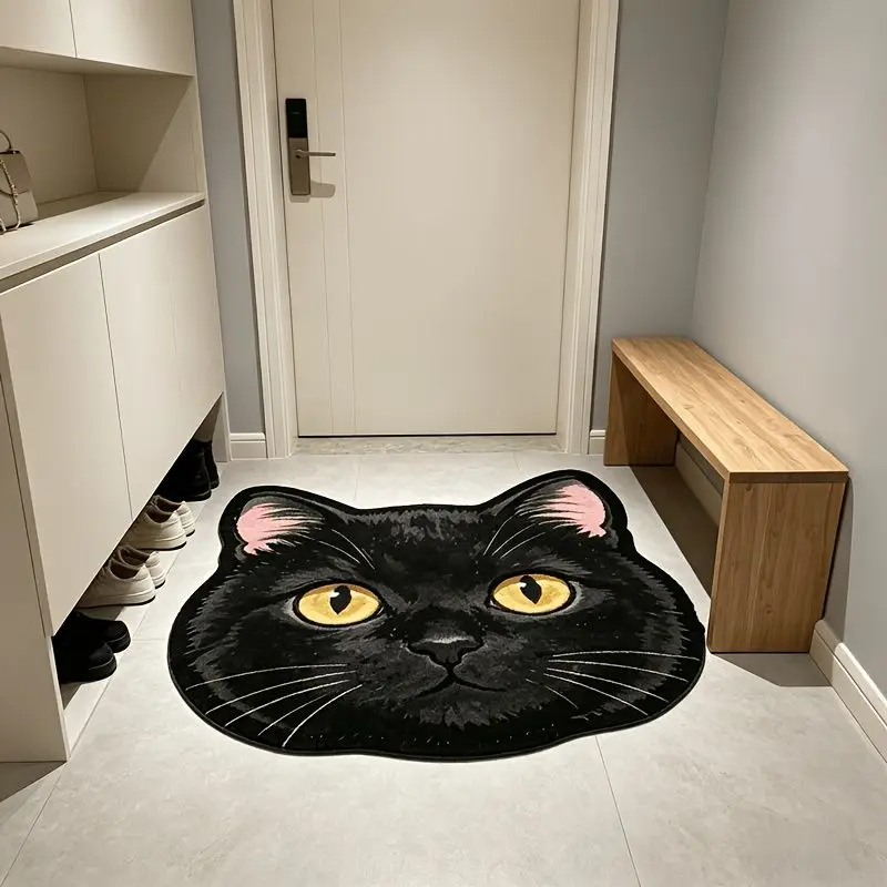 VIKAMA Black Cat Rug Round Halloween Decor Non-Slip Entryway Mat Sound Absorbing Soft Carpet for Bedroom Living Room Decor