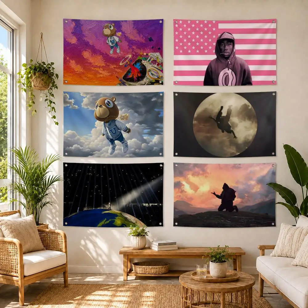 Kanye West Singer Meme Collage Flags Flag Soft skin-friendly Durable Tapestry Outdoor party Home living room bedroom Decoration
