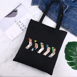 Women Canvas Shoulder Bag One Direction Customize Handbag Ladies Casual Tote Bag Reusable Large Capacity Black Shopping Bag