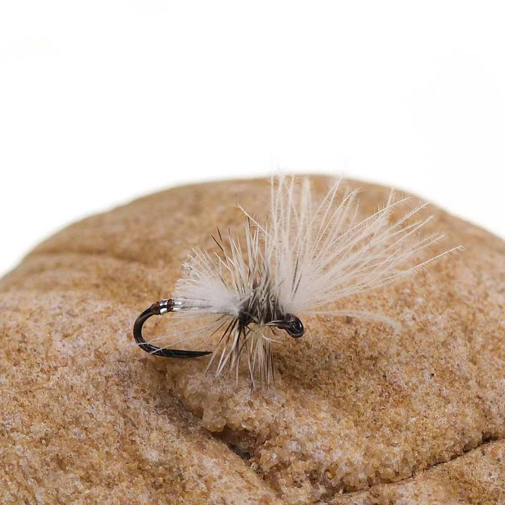 5 Stück/6 Stück # 20 Hahnentritt-Feder Mayfly Haken ohne Widerhaken CDC Feder Trockenfliege Künstlicher Insektenköder Forellen- und Fischgrälfischerköder – Detail 5
