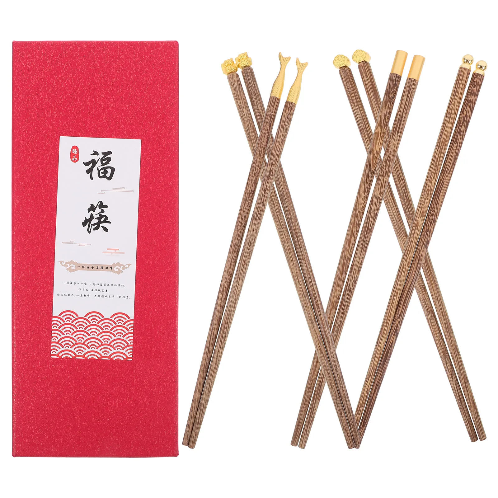 

5pcs Fishtail Chinese Wooden Chopsticks Reusable Set Fine Polish Lightweight Portable Compact Dishwasher Safe for Home