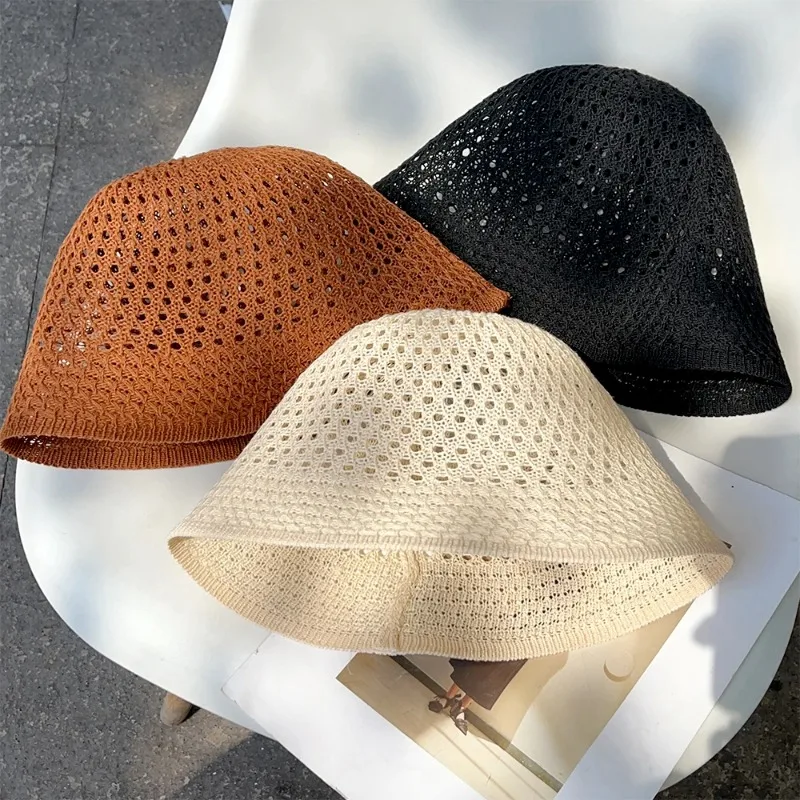Sommer Atmungsaktive Hohl Gestrickte Mode Fischer Hut für Frauen Durchlässigkeit Häkeln Retro Panama Eimer Im Freien Sonnenschutz Hüte – Detail 1