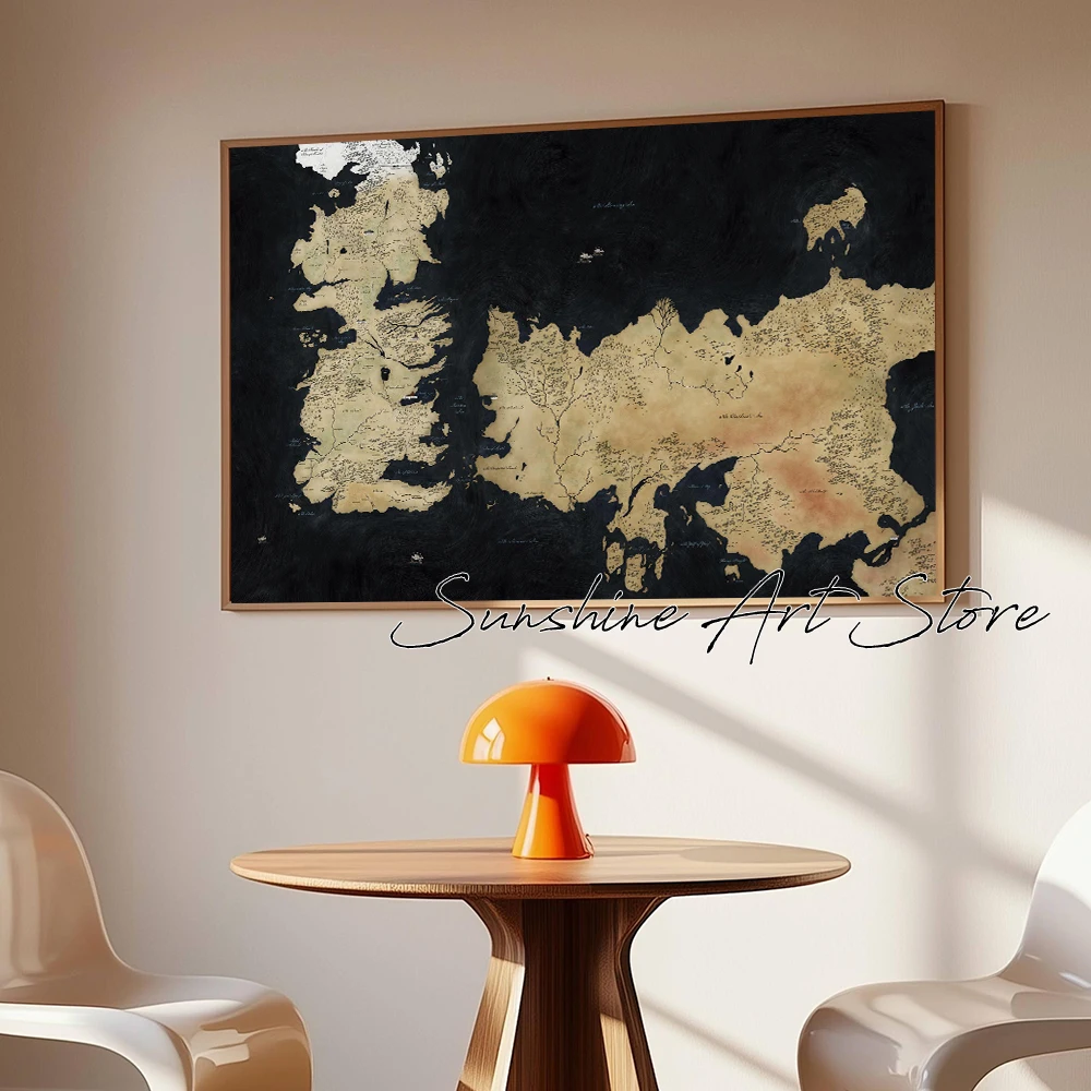 Westeros Map Poster GOT TV Show Fans Artwork Westeros Land Vintage Maps Wall Pictures Canvas Painting TV Fans Gifts Home Decor