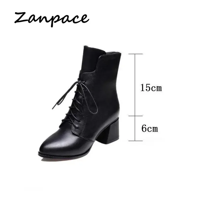 2021 New Leather Women Boots Thicked Velvet PU Women Shoes Women\'s High-heeled Cotton Keep Warm Winter Boots Zapatos De Mujer