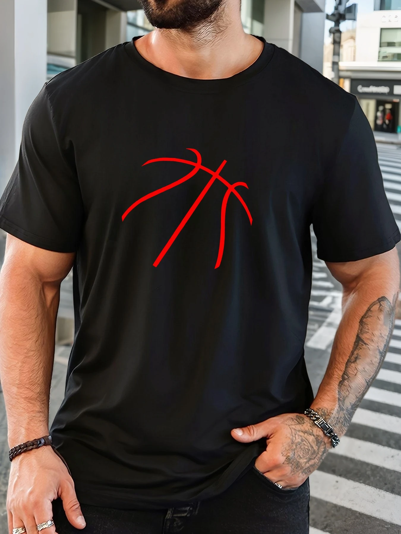 

Men's basketball pattern summer casual crew neck short T-shirt