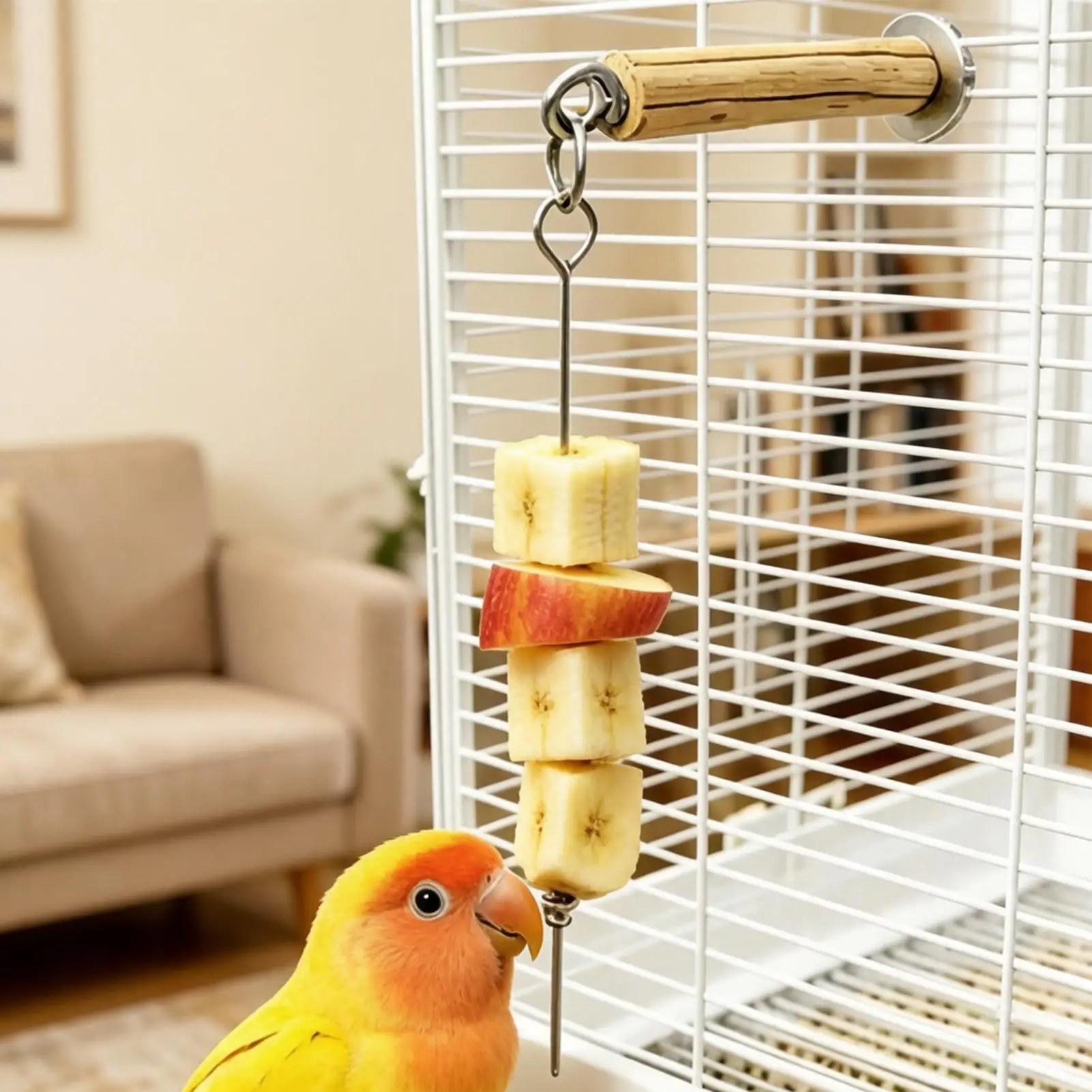 Bird Feeder For Fruit Stainless Steel Foraging Fork With Wooden Perch Parakeet Food Holder For Outdoor Indoor Garden Backyard