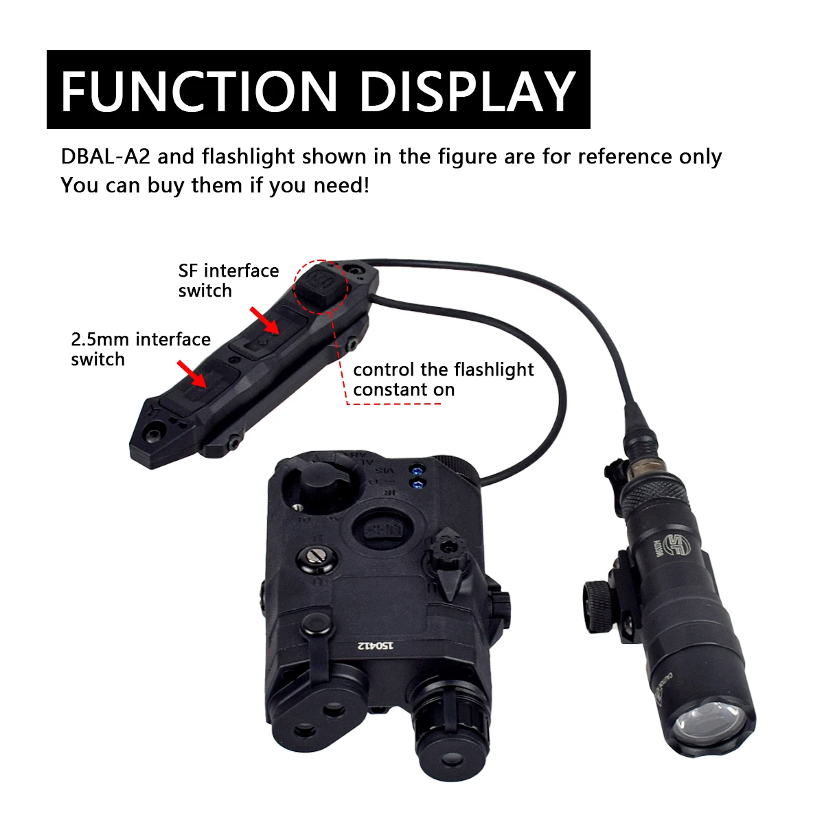 Tactical Mlok Keymod DBAL A2 PEQ 15 NGAL MAWL Flashlight Weapon Scout Light Boost remote dual function switch 2.5mm/SF plug