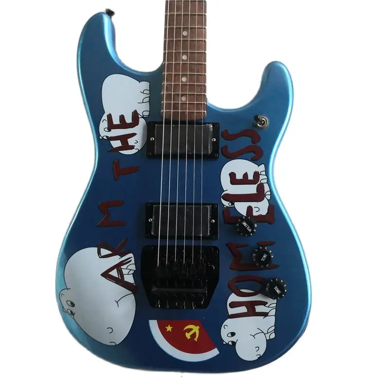 Hand Painted 6 String Electric Guitar 24 Frets Humbucker Pickups Customizable Pattern Rosewood Fingerboard Vibrato System Expert