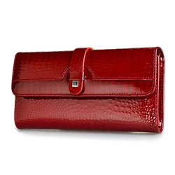 Fashion Women's Genuine Leather Handbags Women	Luxury Designer Wallets	Shiny Long Purses 2022 Ladies Elegant Clutch Bag