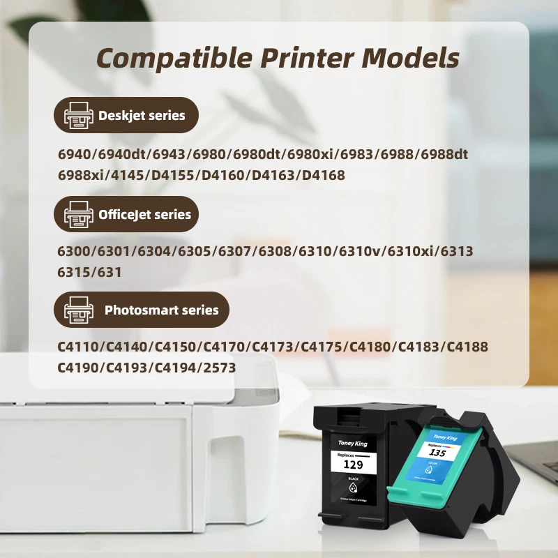 Remanufactured 129 135 For HP Printer Photosmart C4140 C4150 C4170 C4173 C4175 C4180 C4183 C4188 C4190 Ink Cartridge For HP129