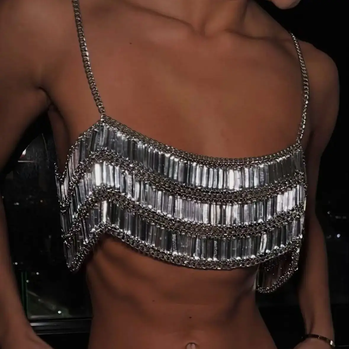 New Arrival Acrylic Sequins Handmade Choker Necklace Multi-layer Patchwork Hot Girl Body Chain Nightclub Party Layered Top