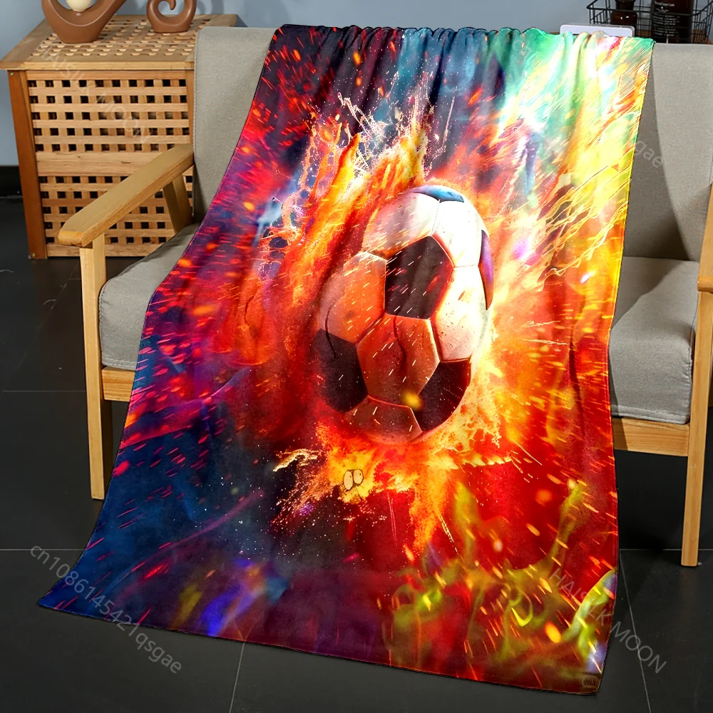 1PC Fiery Soccer Ball Explosion Pattern Blanket Flannel Material Soft Warm for All Seasons, Home Outdoor Camping Picnics RV