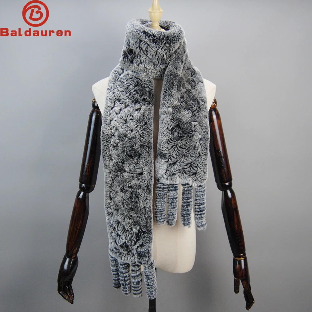 

Natural Soft Knitted Rex Rabbit Fur Scarf Women Winter Long Style Real Rex Rabbit Fur Muffler Lady Warm 100% Genuine Fur Scarves