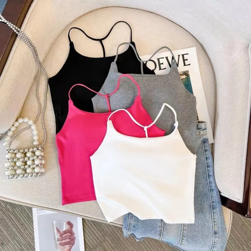 女性用ホルターバックレスタンクトップ、単色ノースリーブ、スリムキャミソール、セクシー、夏