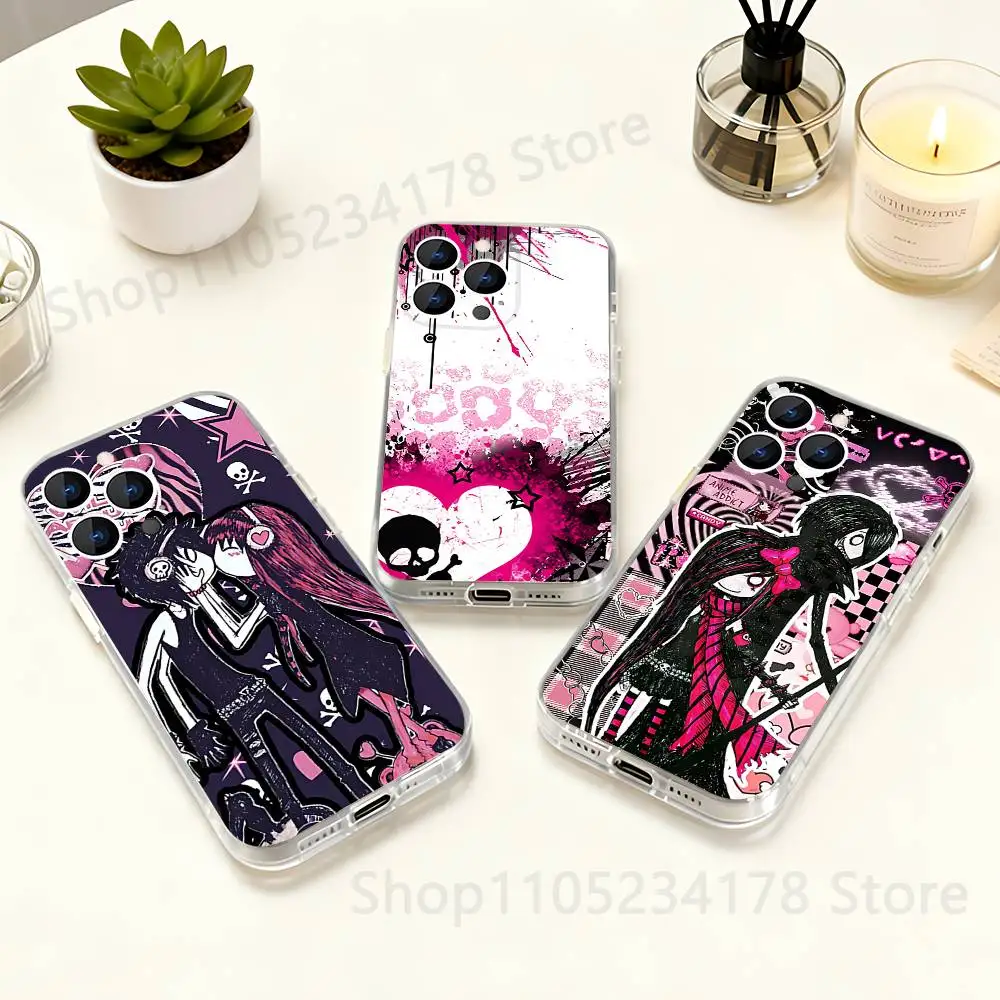 

Love Black and Cute Emo Phone Case For iPhone 17,16,15,14,13,12,11 Pro,Max,Plus,X,XS,XR,SE4,E Mini Clear Cover