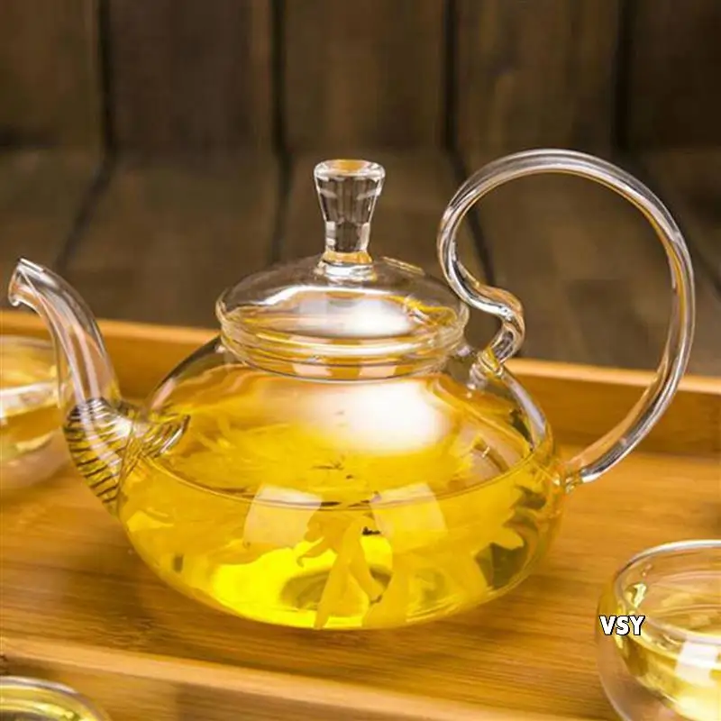 

4X 650Ml Heat Resistant High Handle Flower Coffee Glass Tea Pot Blooming Glass Teapot With Strainer