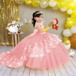 Fluffy Birthday Flower Girl Dresses Pink Girls Princess Dress 2025 Tulle Tiered Toddlers Beaded Lace Pageant Dress dresses for s