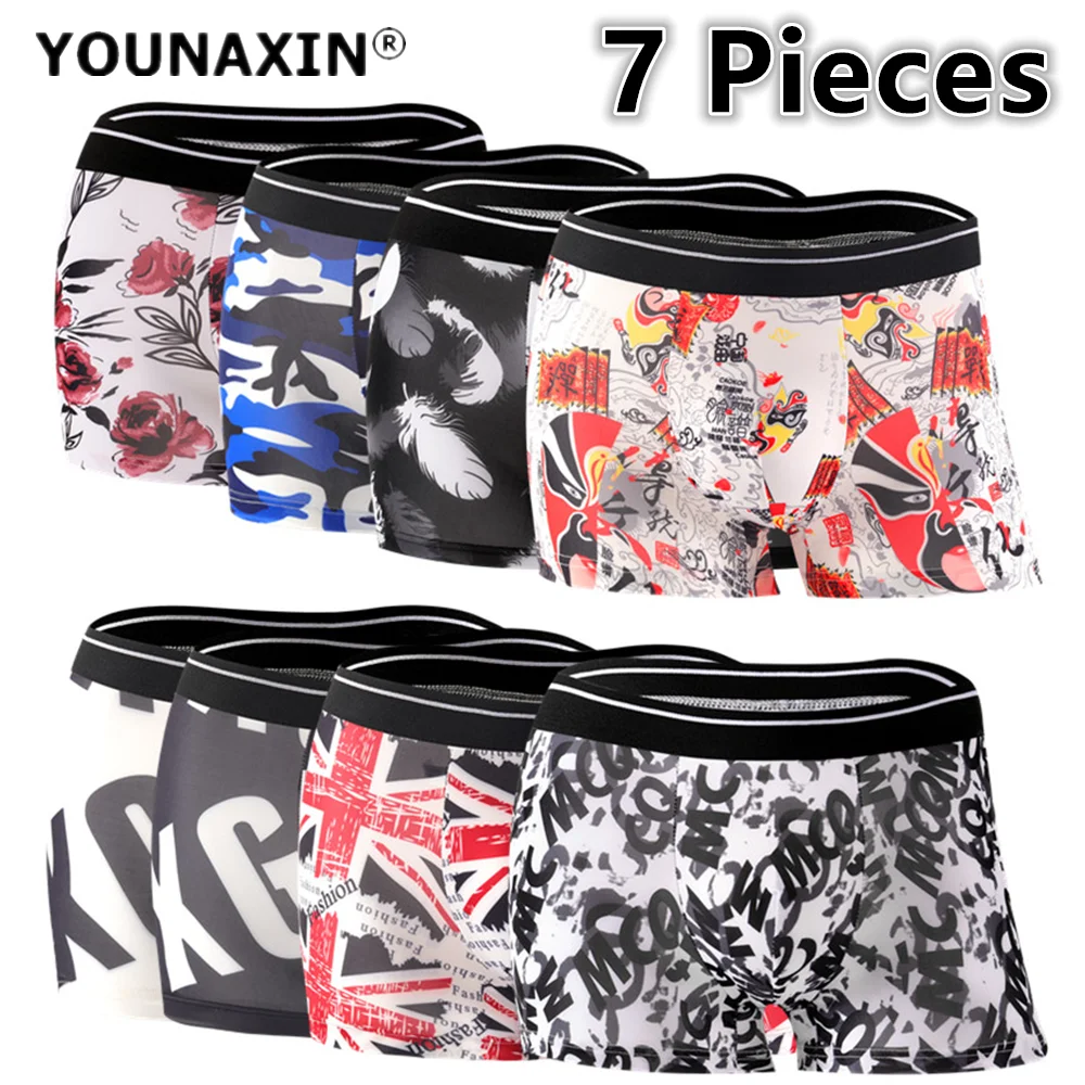 

7 Pcs Big Size Panties Boy Ice Silk Men Underwear Homme Undies Underpants Boxer Briefs Flexible Summer Shorts M L XL 2XL 3XL