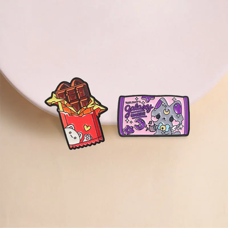 Cartoon Galaxy Cookies Chocolate Enamel Pins Kwaii Witch Cat Sweets Snack Cute Animal Brooches Badge Jewelry Gifts for Friends