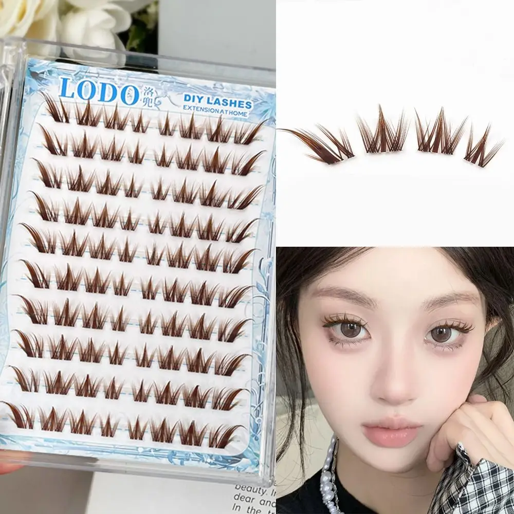 

80 Pcs Natural Glue-Free False Eyelashes Self-Adhesive Fox & Dog Style Manga Lashes Caramel Brown Individual Lashes for Women
