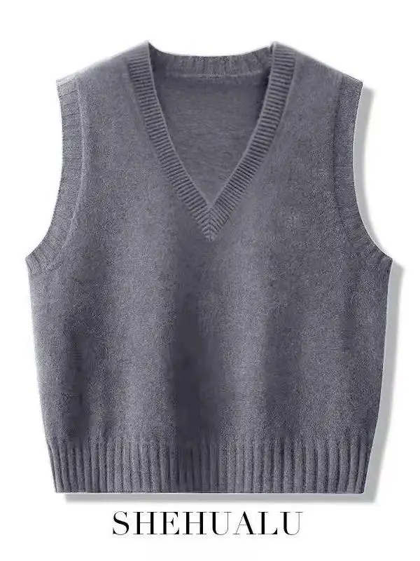 Women's V-Neck Knitted Vest Fashionable Base Layer Tank Top Inner Wear Warmth Comfortable Fit Regular Length  Color