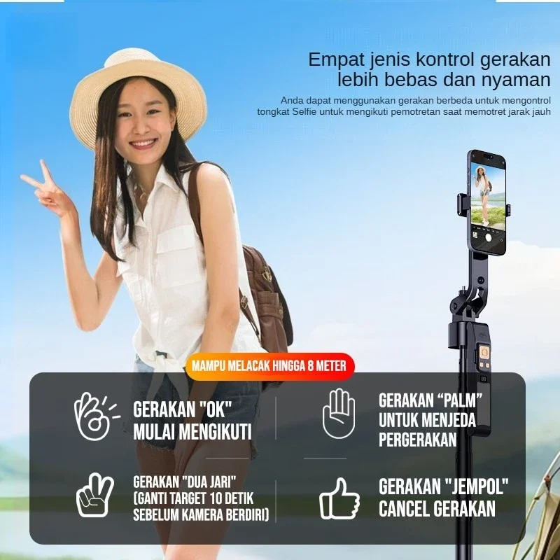 180CM Selfie Stick Auto AI Face Tracking Quad Stand 360 Rotation Gimbal Tripod Stabilizer with LED Fill Light For Phone Camera