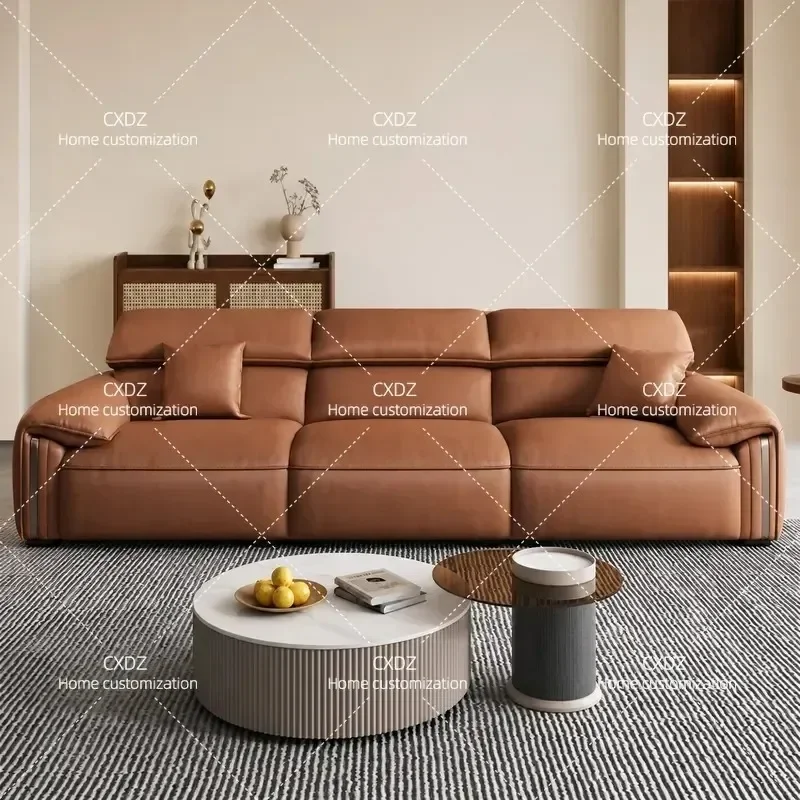 Italian Minimalist Leather Sofa Living Room First Layer Cowhide Small Apartment Retro Straight Row Sofa Combination