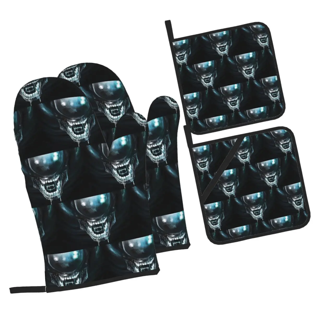 Xenomorph Alien Oven Mitts and Pot Holder Sets of 4 for Baking Kitchen Cooking Grilling Resistant Non-Slip Gloves