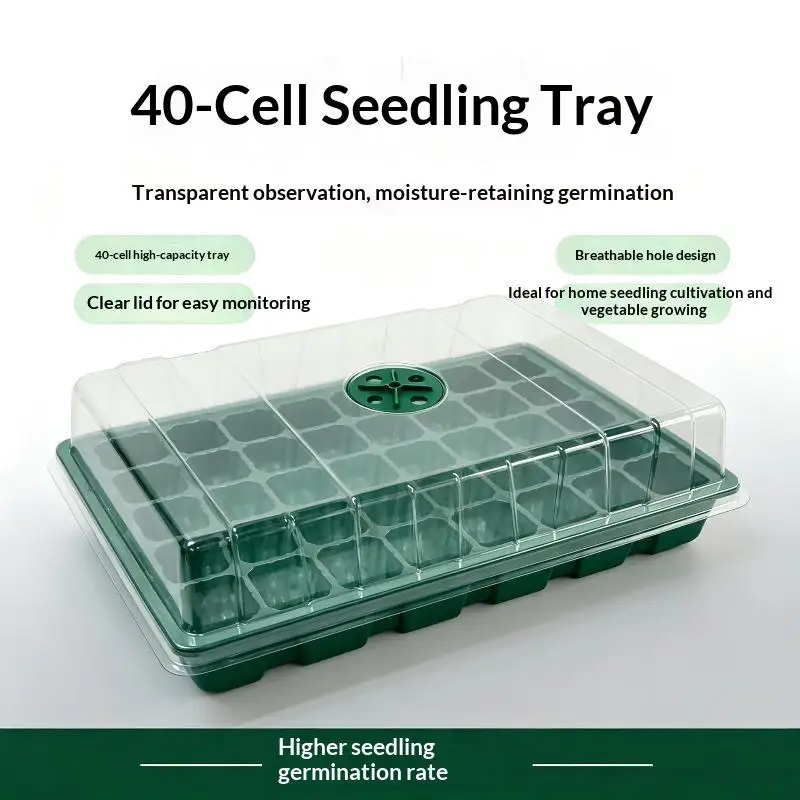 40 Cell Seed Starter Tray With Clear Observation Lid Adjustable Vent Holes For Home Gardening Vegetable Herb Germination