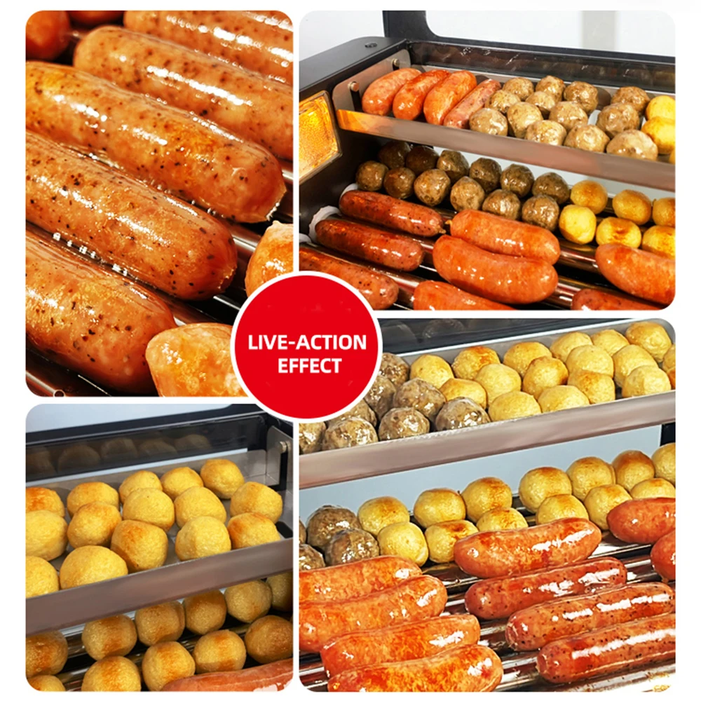 Commercial ไส้กรอกย่างเครื่องสแตนเลส 7 Roller ไส้กรอกย่างเครื่อง Hotdog อัตโนมัติ Maker Grelha Eletrica