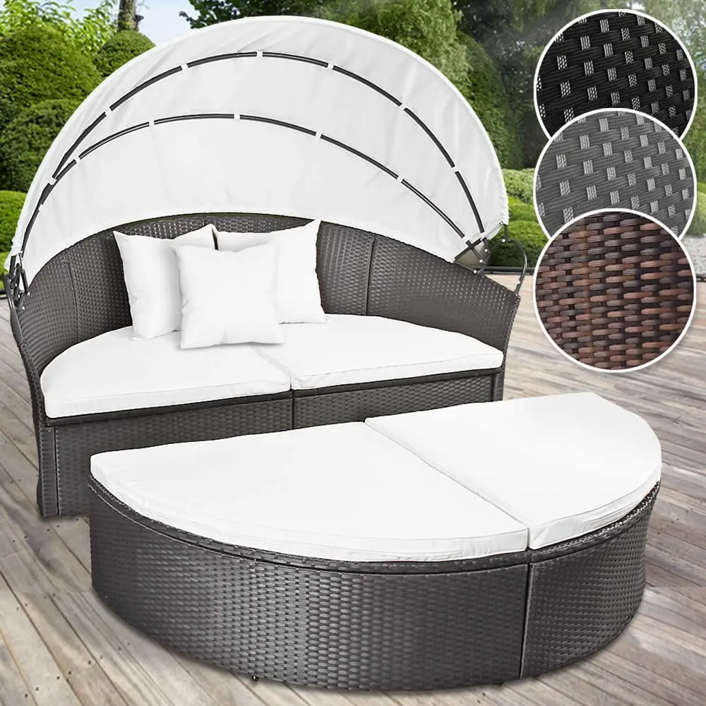 Garden Furniture Outdoor Round Sofa Bed with Retractable Canopy Wicker Rattan Individual Seat Combination Sofa for Backyard Porc
