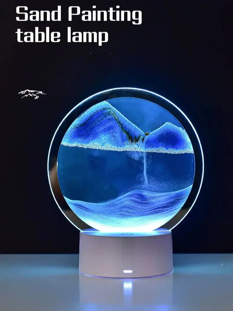 Moving Sand Art with Lighting LED Quicksand Night Light 3D Hourglass Table Lamp Bedside Lamps Sand Painting Home Decor Gifts images - 6