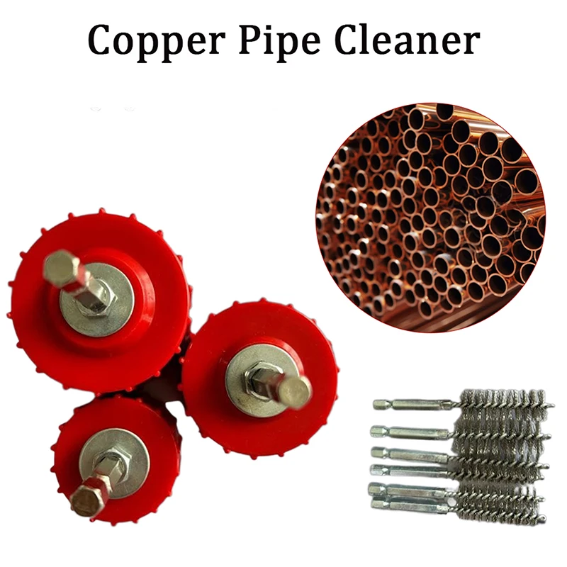 3/9Pcs Copper Pipe Cleaner Set Tube Cleaning Brush 1/2 Inch, 3/4 Inch, 1 Inch Cleans Copper Pipes Tubes for Power Drill Plumbers