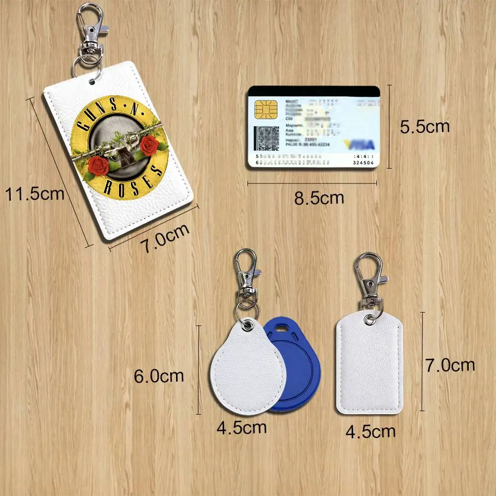 band Guns N Roses Appetite GNR Rectangle ID Card Case Keychain Access Card Bag Key Tag Ring Leather Card Holder Key Ring Access
