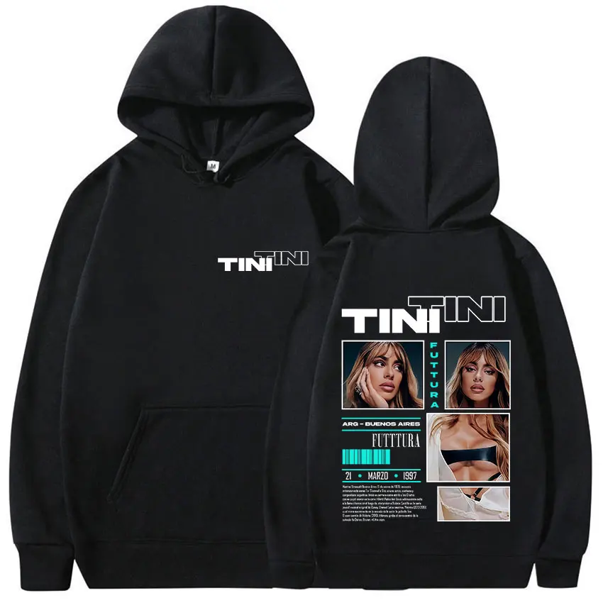 ألبوم جولة المغني TINI STOESSEL Fectura 2025 مع قلنسوة للجنسين الهيب هوب القوطية كم طويل البلوز روك المتضخم الصوف هودي #1