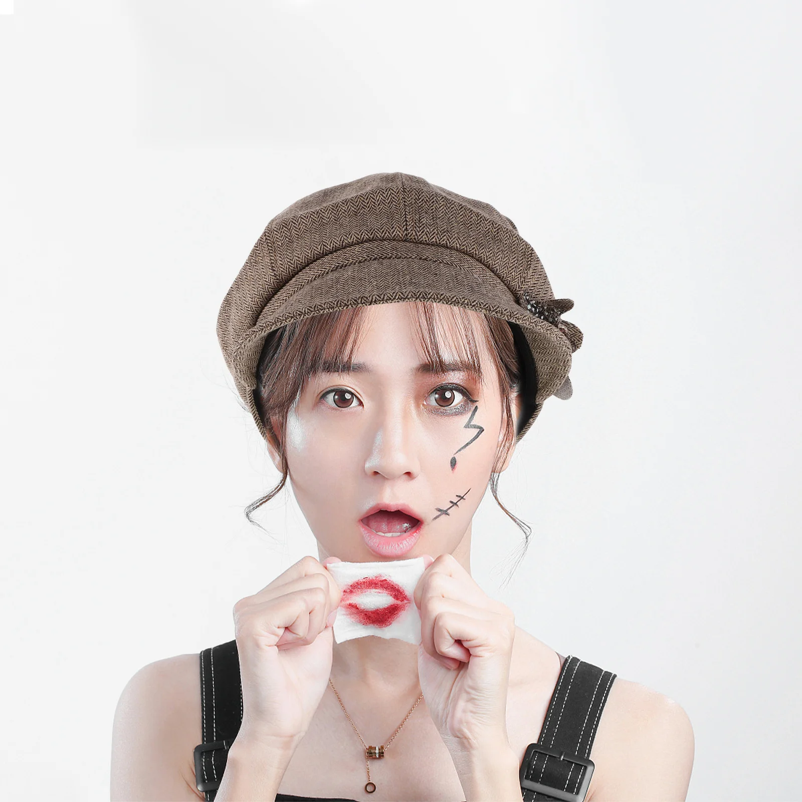 

Women'S Khaki Beret Hat Floral Design Adjustable 56-59Cm French Style Elegant Outdoor Autumn Winter Spring Summer Beret