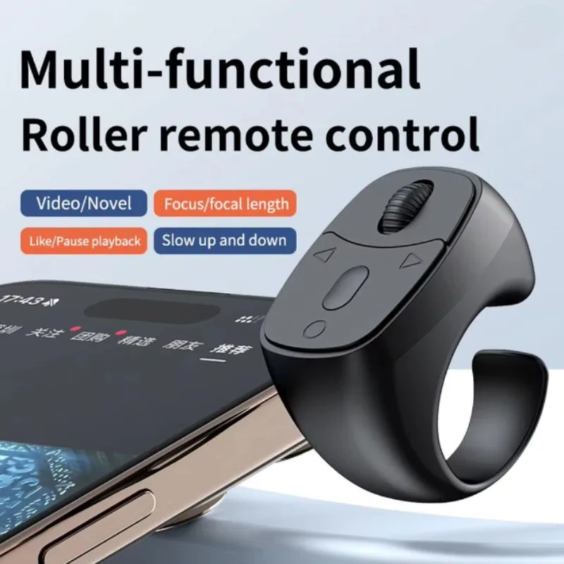 Mini Wireless Bluetooth Page Turner, Fingertip Ring Remote Control for iPhone Android iPad Kindle,USB Rechargeable Scrolling