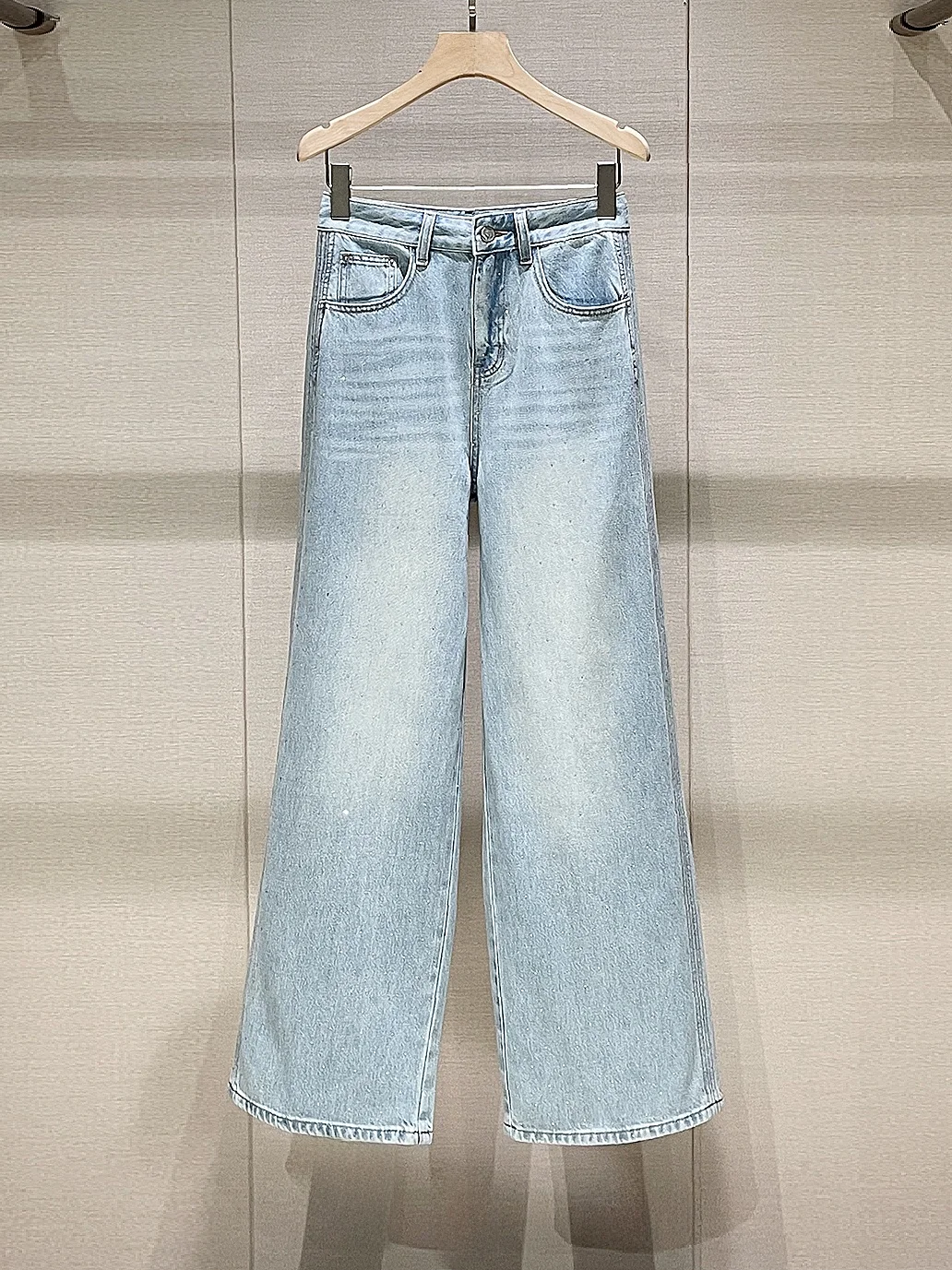 

Heavy Du Rhinestone Straight Leg Jeans Women's High Waist Loose Slimming Casual Versatile Small Size Wide Leg Pants