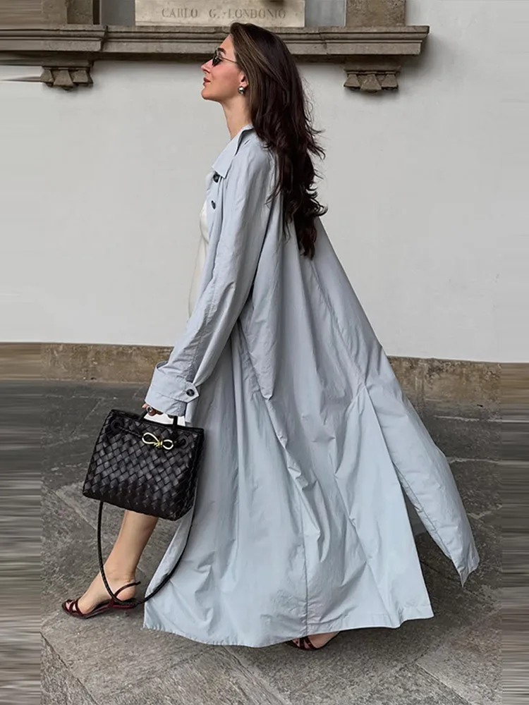Damenjacken mit Revers, Einreihig mit Gürtel, Dünne Trenchcoats, Streetwear für Frauen, Langarm, Einfarbig, Lockerer Mantel, Neue Damen-Oberbekleidung – Detail 11