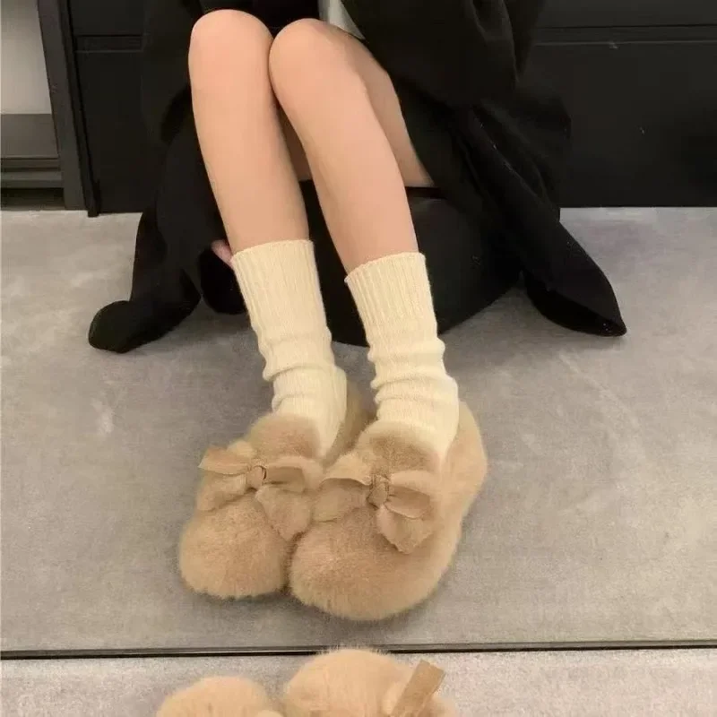 Sweet Mao Mao Shoes Women's Outer Wear Autumn and Winter 2025 New Fleece-lined Bean Shoes All-match Flat Warm Cotton Shoes