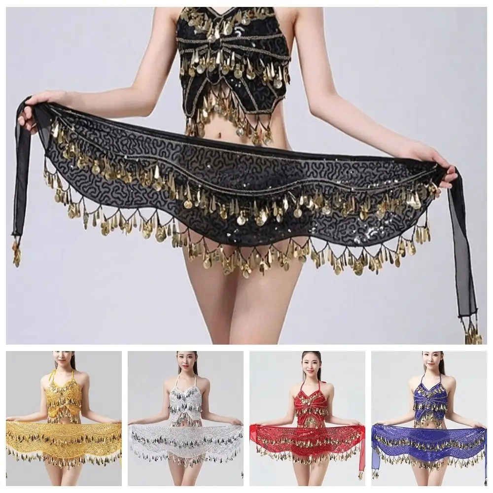Glitter Sequins Belly Dance Waist Chain Long Tassel Triangle Belly Dance Hip Scarf Handmade Hollow Hip Scarf Skirt Indian Dance