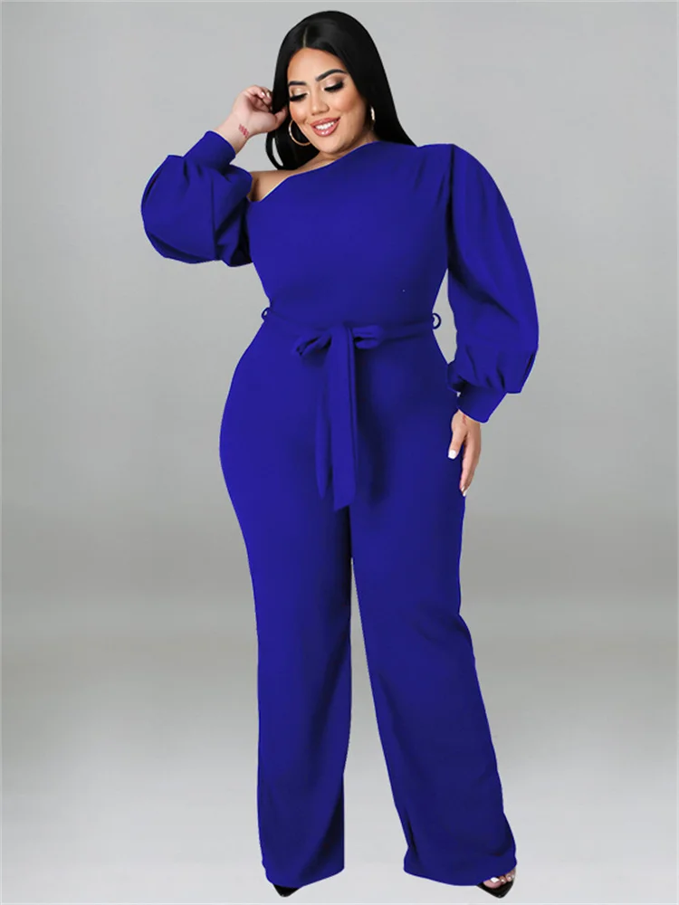 Wmstar Plus Size Women Clothes Jumpsuit Fall Solid Left Off Shoulder with Sashes Offiice Ladies Romper Wholesale Dropshipping