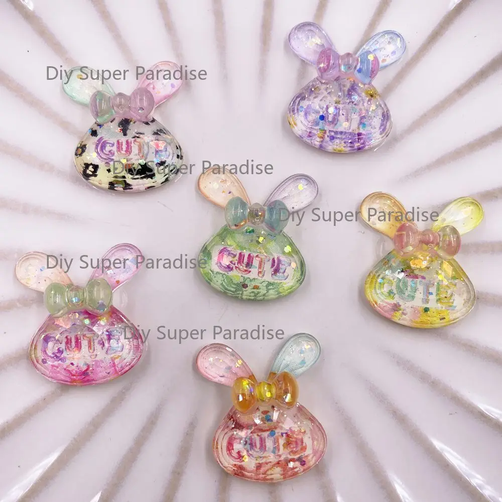 10PCS Mixed Colorful Glitter Resin Cartoon Crystals Cute Rabbit Flat Back Rhinestone Figurine DIY Wedding Decor Scrapbook Crafts