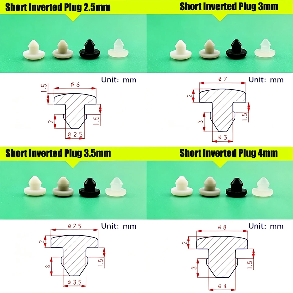 Black/White/Grey Solid Conical Snap-on Silicone Rubber 2.5/3/3.5/4.5mm T-type Inserts Bung Snap-on Hole Plug Furniture End Caps