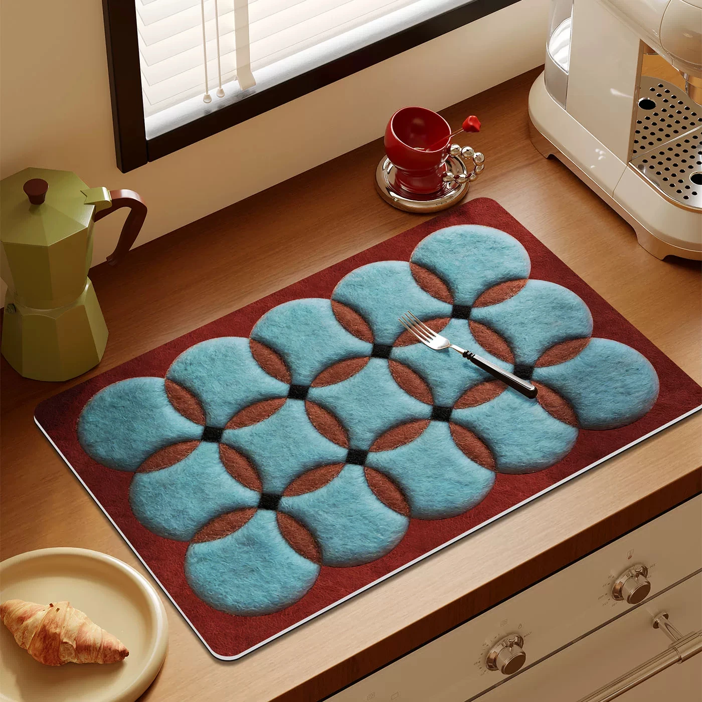Plaid Dish Drying Mat Super Absorbent Quick Dry Kitchen Countertop Drain Mat Non Slip Heat Resistant Coffee Bar Tableware Pad