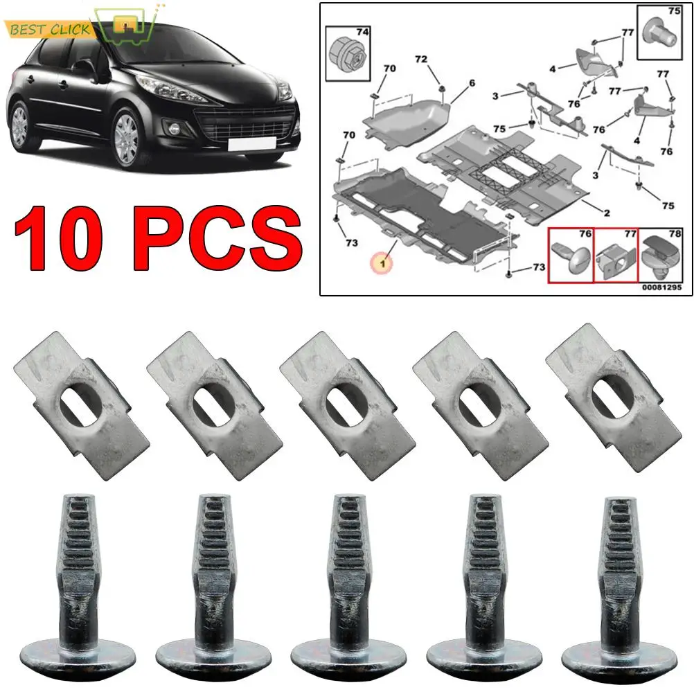 10PCS Car Engine Undertray Cover Clips Bottom Shield Guard Metal Screws Bolts Fastener For Peugeot 206 207 407 807 Citroen C2 C5