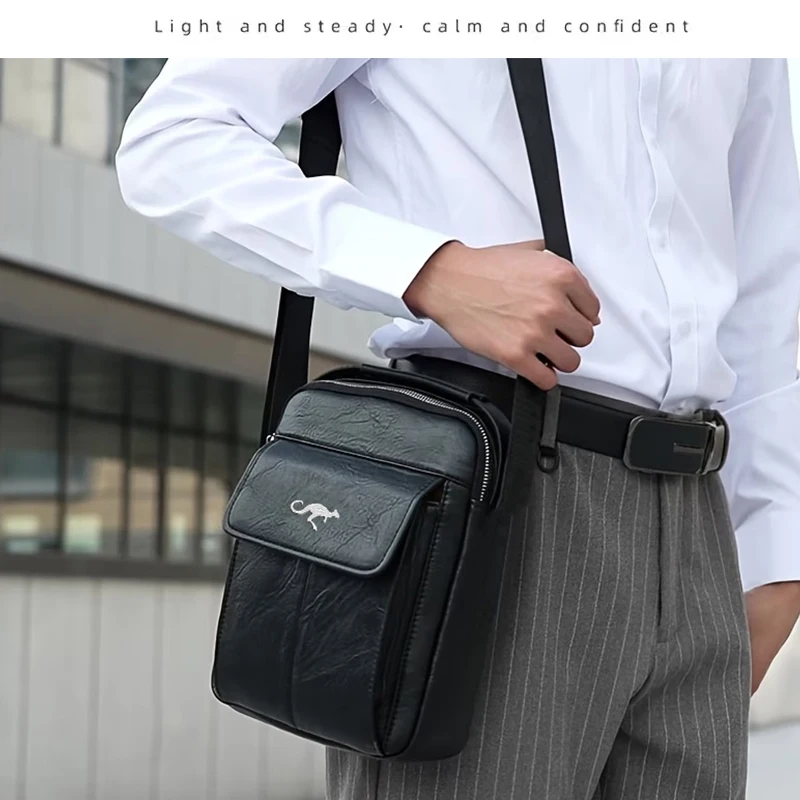 Hochwertige Leder-Umhängetasche für Herren, Elegante Schulterhandtasche mit Känguru-Emblem, Ideal für Geschäftsreisen – Detail 10